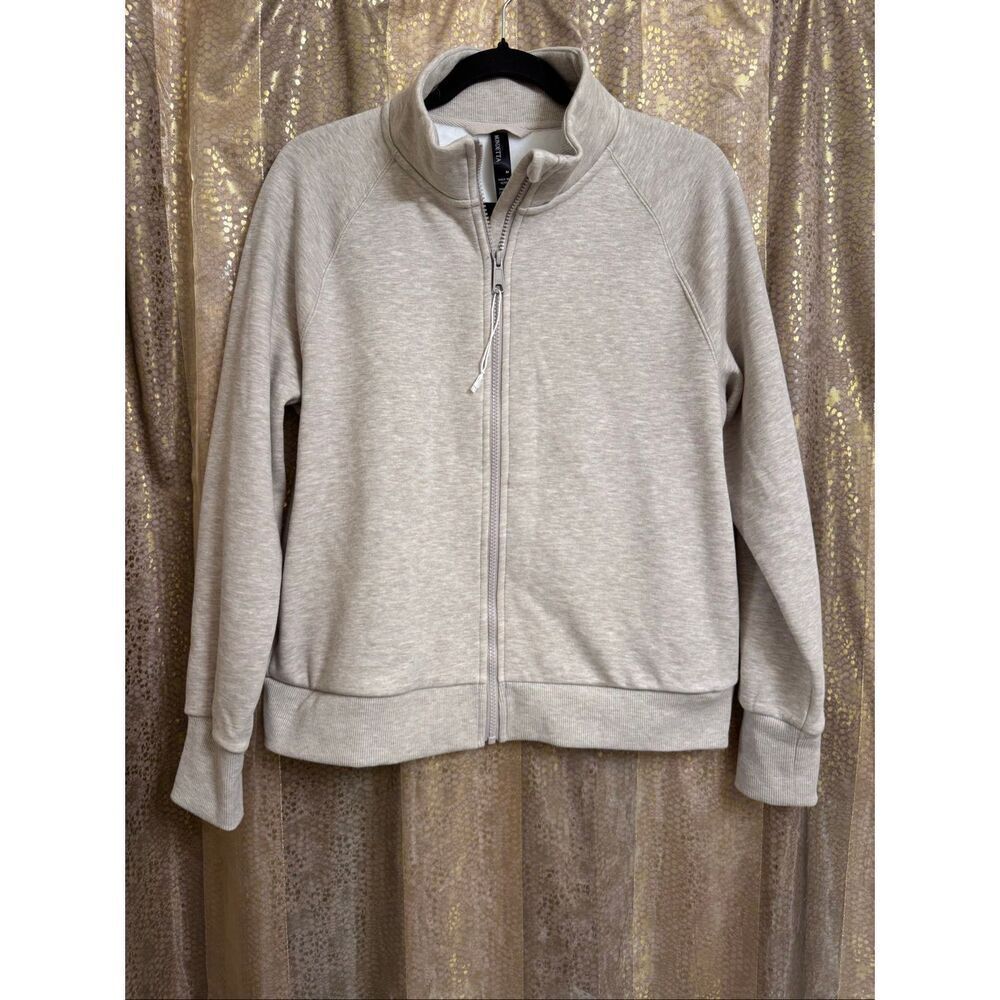 Mondetta Full Zip Fleece Heathered Oat Beige Sweater Medium NWOT